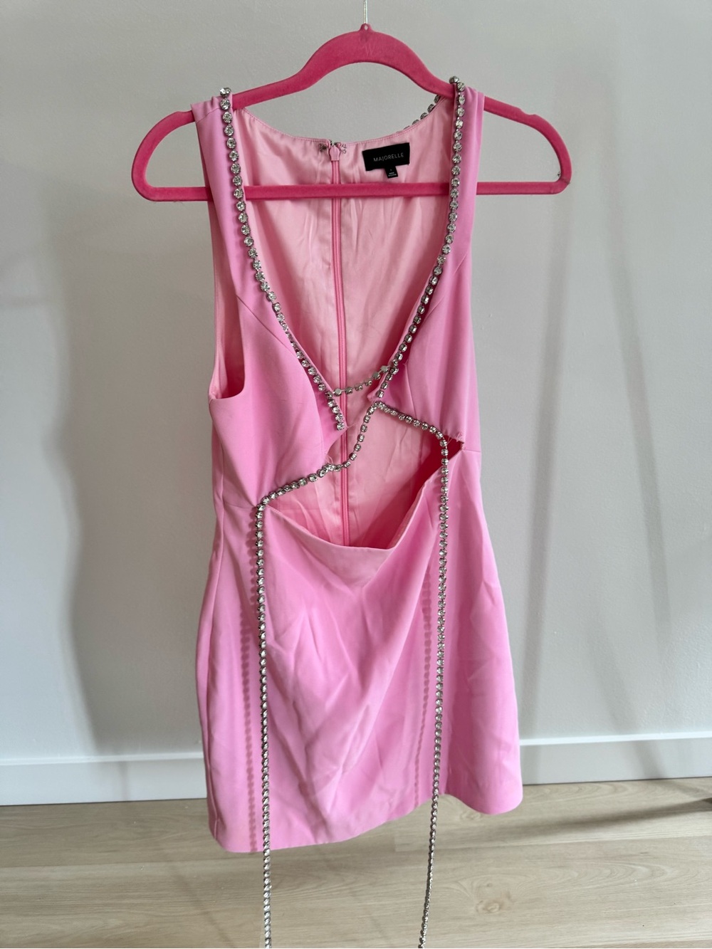 MAJORELLE Pink Embellished Draped Mini Dress